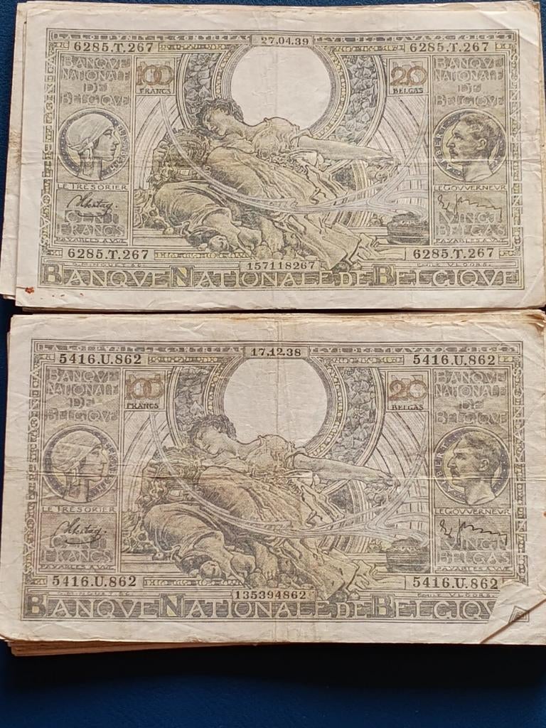 Belgique 100 Francs-20 Belgas 1941 ,1942, 1938,39, Billet, Enlèvement ou Envoi