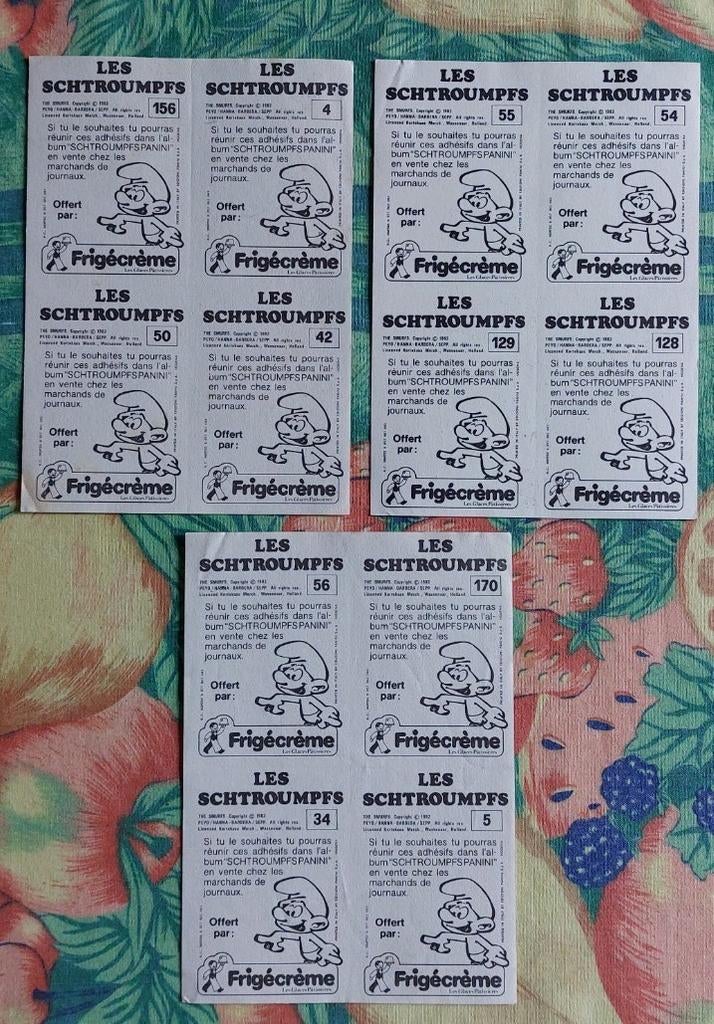 Autocollants Frigécrème Schtroumpfs, Enlèvement ou Envoi, Utilisé, Bande dessinée ou Dessin animé