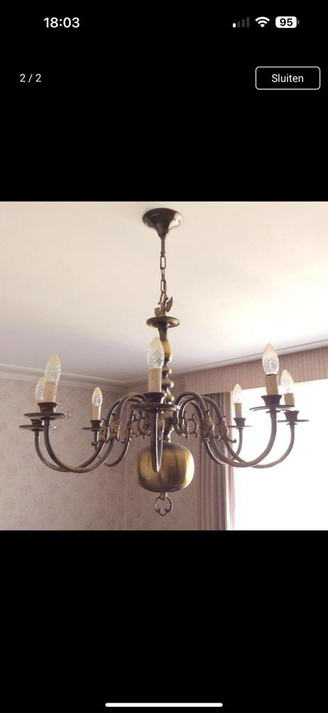 Koperen retro luster inclusief met lampen, Ophalen of Verzenden