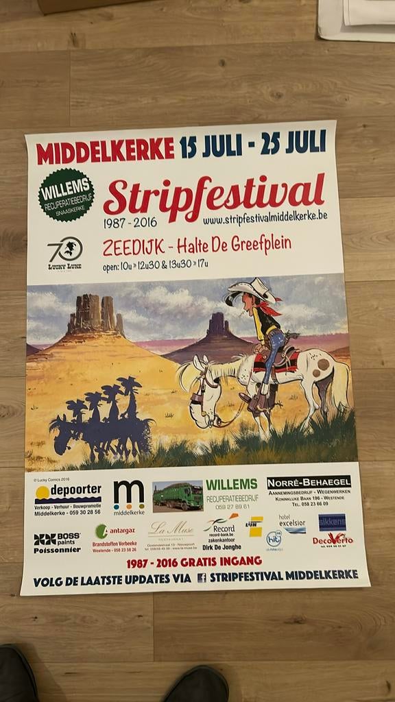 Morris lucky luke GROTE affiche middelkerke 2016, Ophalen of Verzenden, Zo goed als nieuw