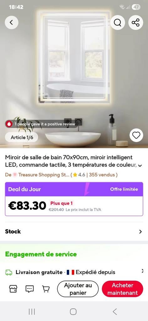 Miroir salle de bain 90 x 70 cm – comme neuf, Ophalen