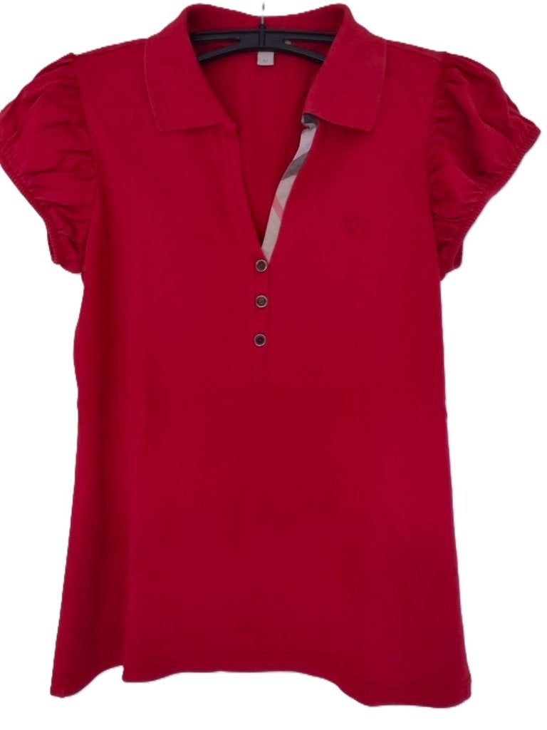 Polo Burberry - rouge - manches bouffantes - M, Vêtements | Femmes, T-shirts, Comme neuf, Taille 38/40 (M), Rouge, Manches courtes