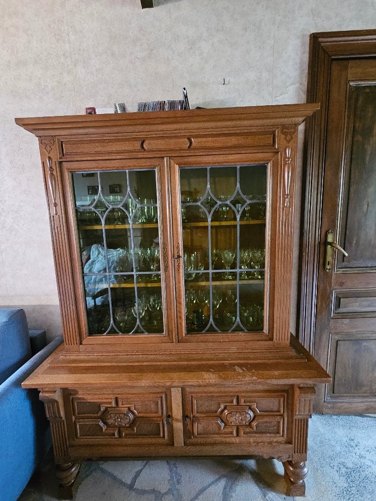 2 buffets en chêne massif: bas + vitré – salle à manger, Avec tiroir(s), 200 cm ou plus, Traditionnel, Utilisé