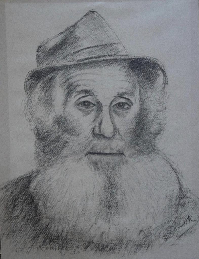 d'Hondt K. houtskooltekening "Portret Grijsaard met Baard", Ophalen