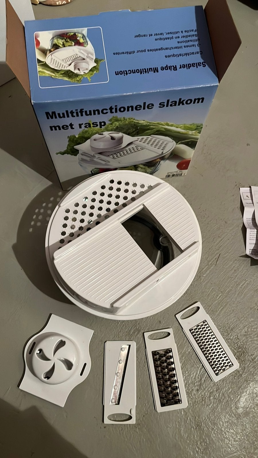 Slakom met 3 rasp-en snij-elementen, Maison & Meubles, Cuisine | Ustensiles de cuisine, Enlèvement, Comme neuf