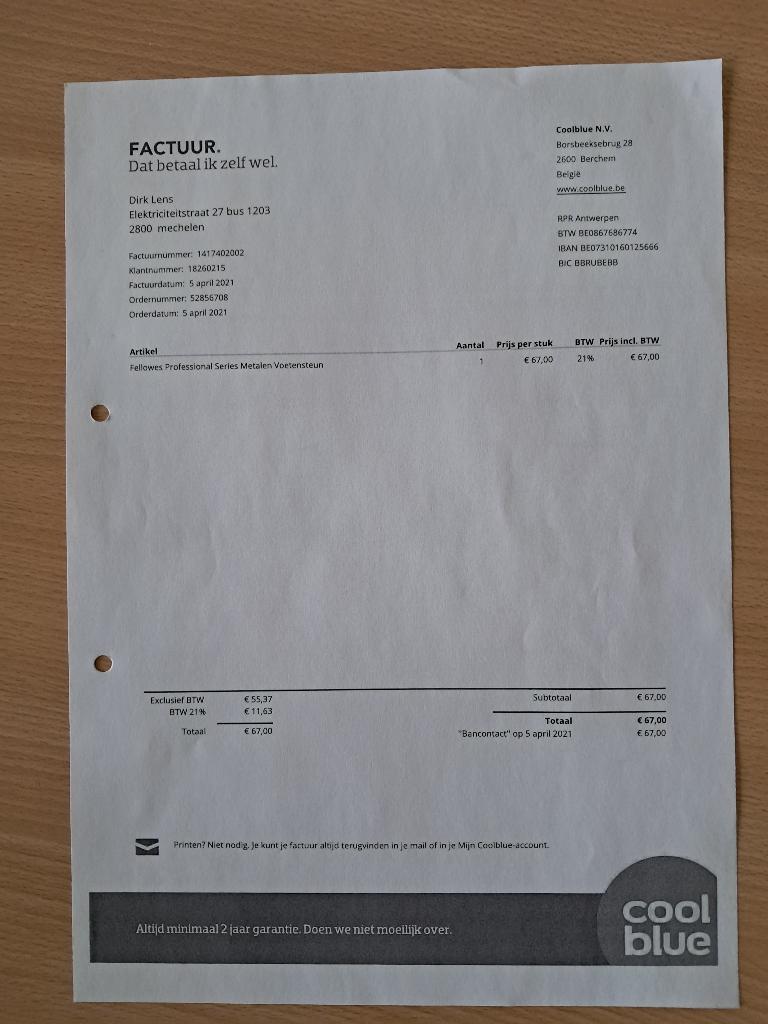 Voetsteun voor onder bureau, Ophalen, Zo goed als nieuw
