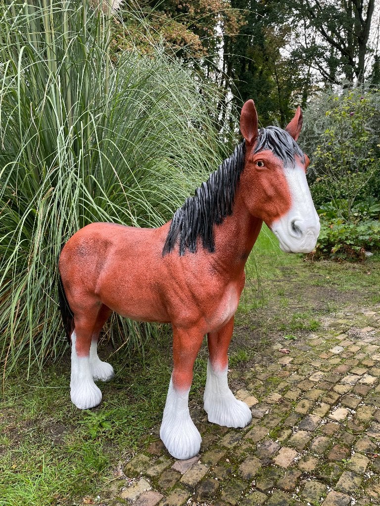 Beeld trekpaard tuin, paard, boerderij 110cm, Tuin en Terras, Ophalen, Nieuw, Kunststof, Dierenbeeld