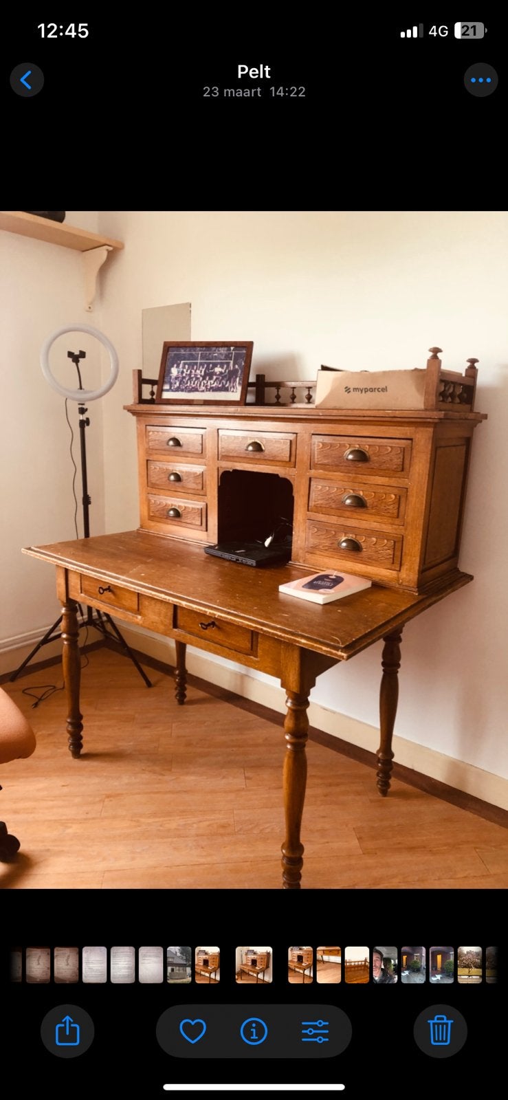 Antiek houten bureau met handwerk, Huis en Inrichting, Ophalen, Zo goed als nieuw