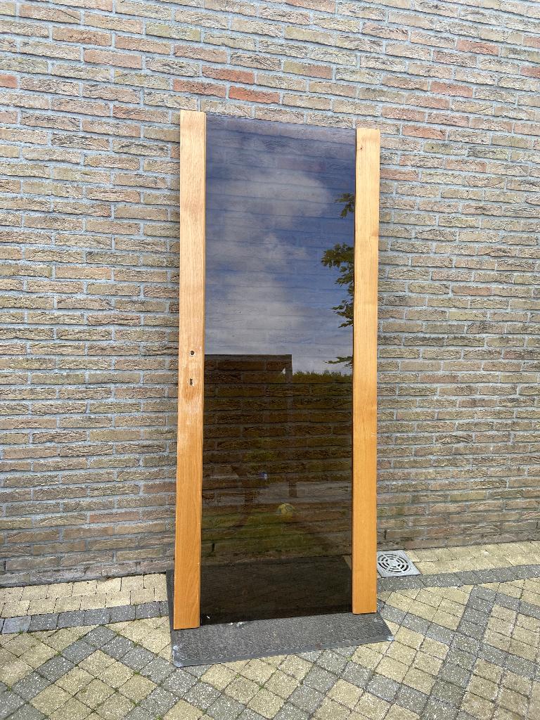 Binnendeur massief houten frame met gerookt glas vintage, Doe-het-zelf en Bouw, Deuren en Vliegenramen, Gebruikt, Binnendeur, 200 tot 215 cm