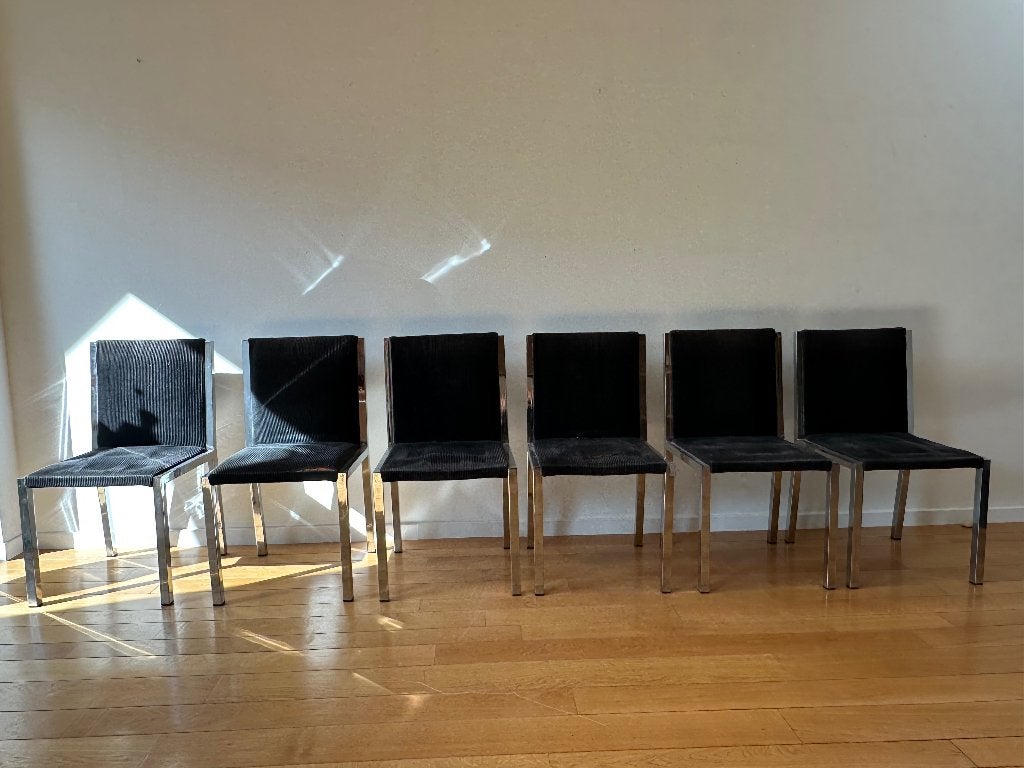 Lot 6 chaises chrome et velours années 70, Enlèvement, Space age, années 70, chrome, brustaliste, Métal, Noir