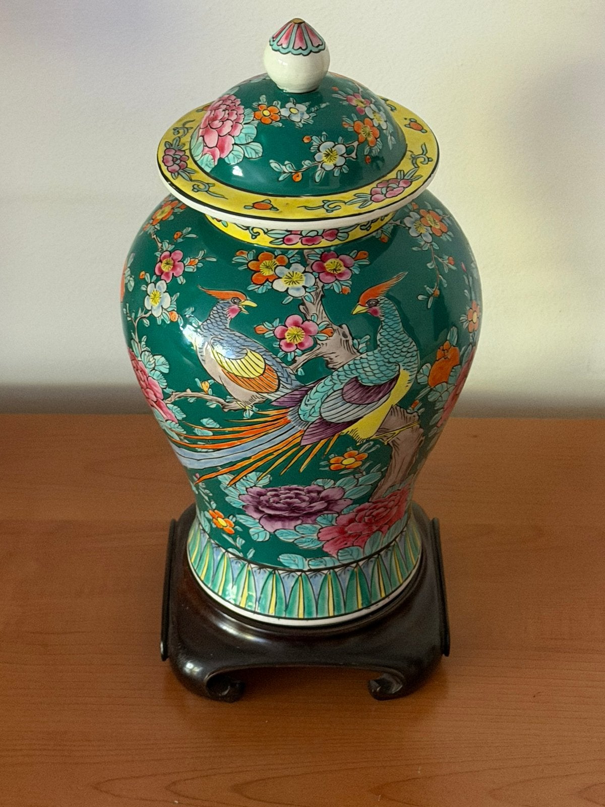 Prachtige Chinese porseleinen dekselvaas met vogels +bloemen, Ophalen