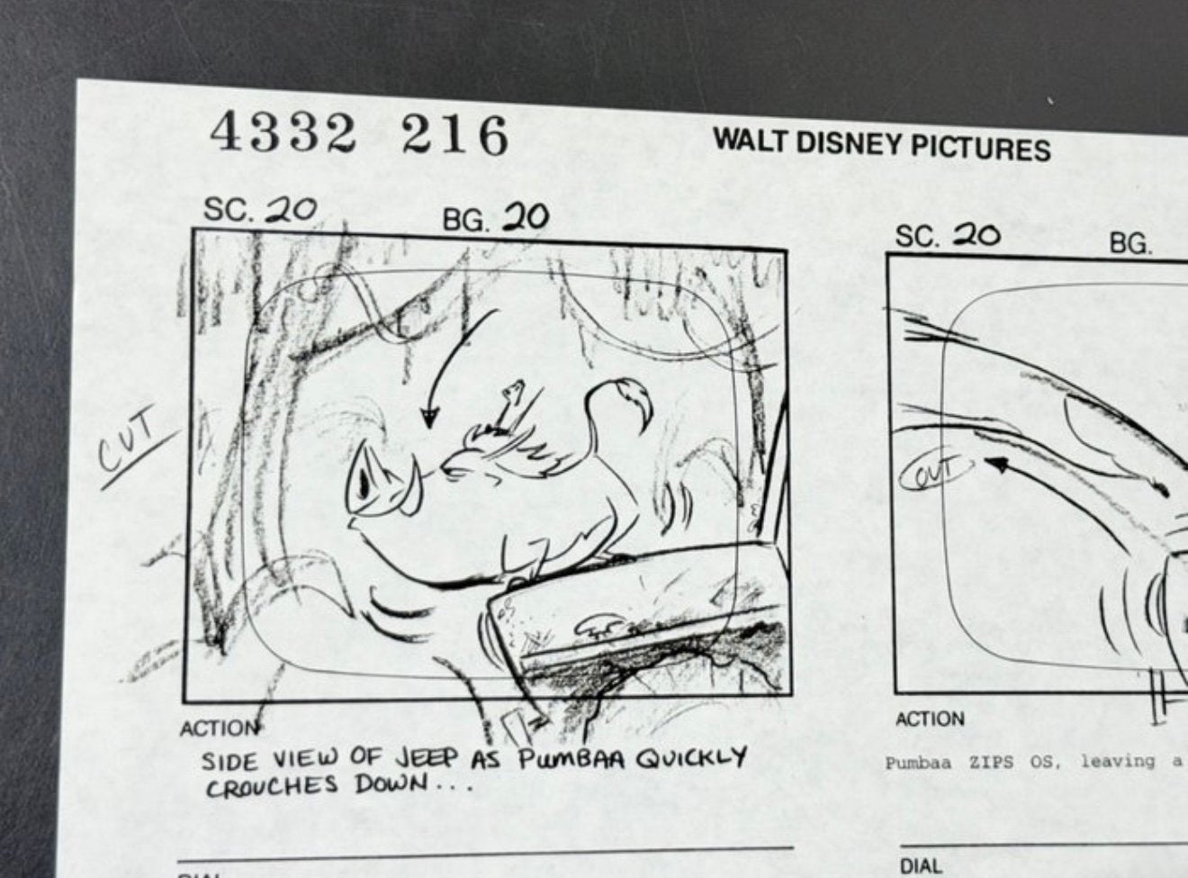 Originele Walt Disney Timon & Pumbaa pagina (1995) - signed, Verzamelen, Ophalen of Verzenden, Mickey Mouse