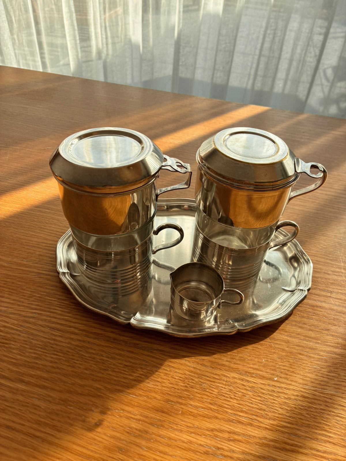 Vintage Duralex koffieservies met koffiefilters, Enlèvement, Argent