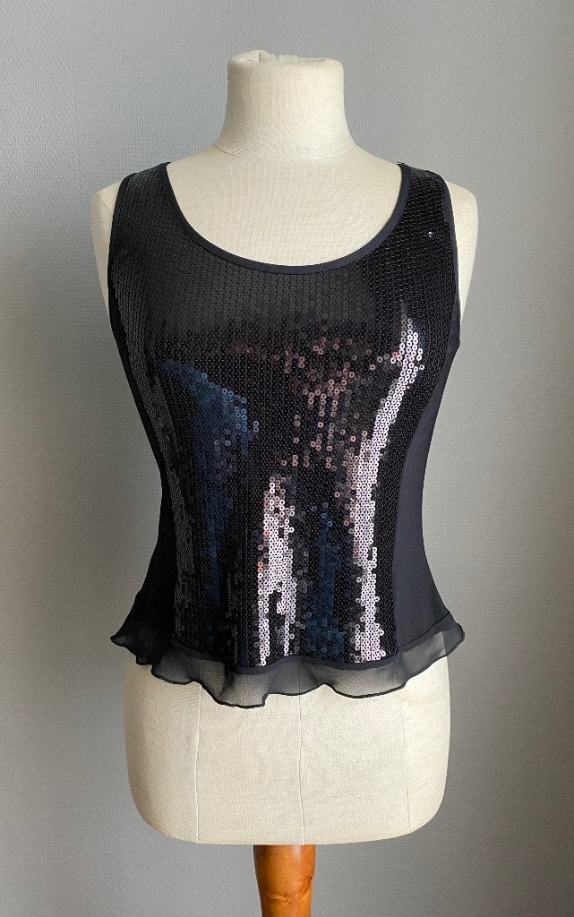 Zwart mouwloos topje met pailetten Joseph Ribkoff maat 36, Kleding | Dames, Verzenden, Zwart, Joseph Ribkoff, Zo goed als nieuw