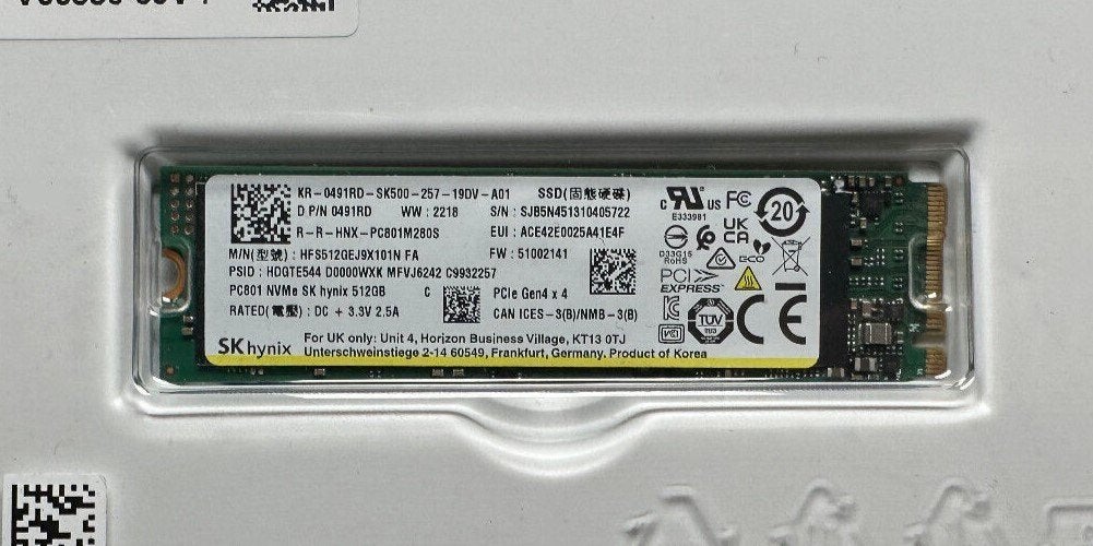 512Gb SSD Hynix PC801 NVMe M.2 Type 2280 Gen 4x4, Intern, Gebruikt, SSD, Ophalen of Verzenden