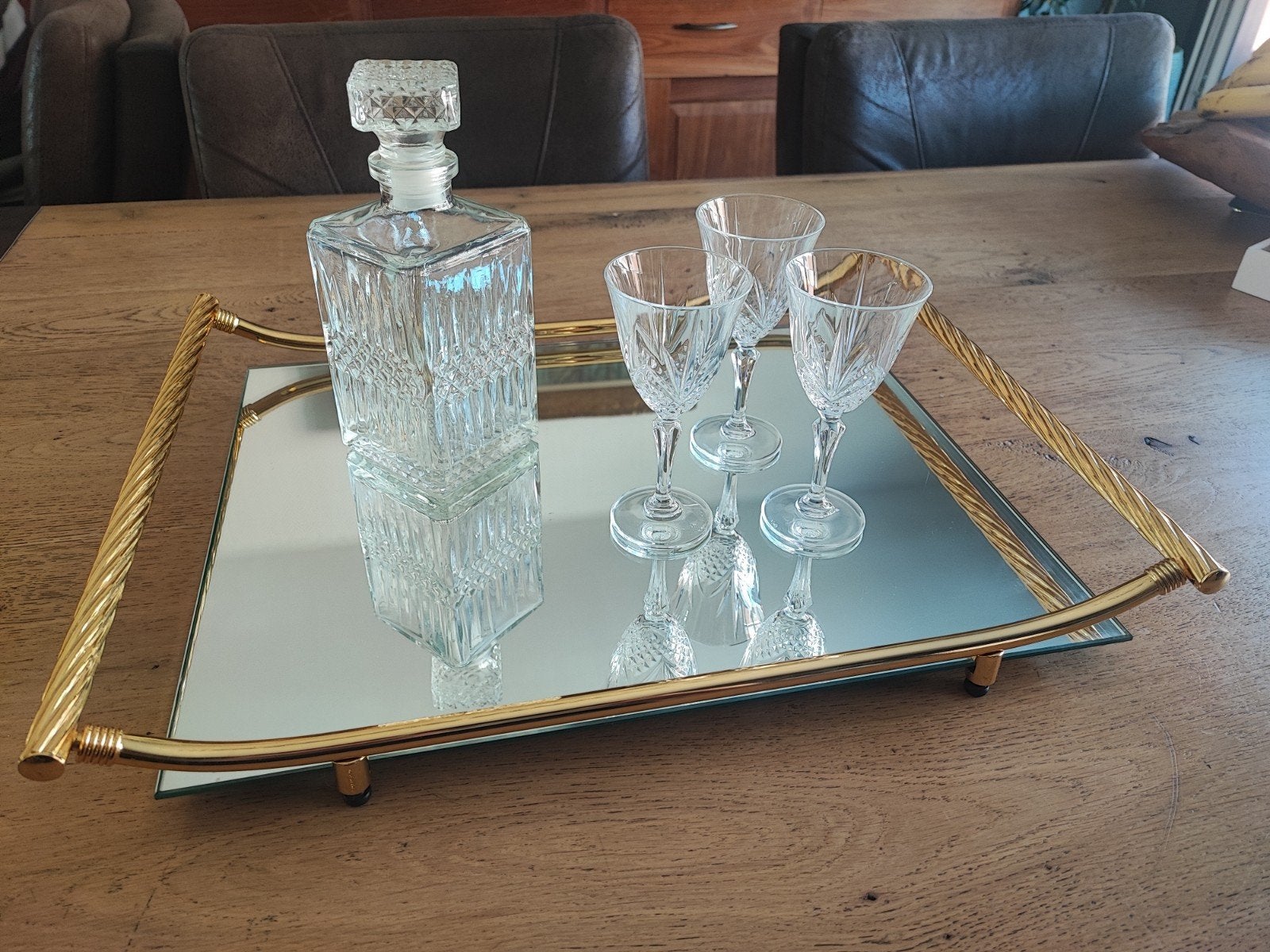 Plateau vintage en laiton avec miroir, Enlèvement ou Envoi, Cuivre