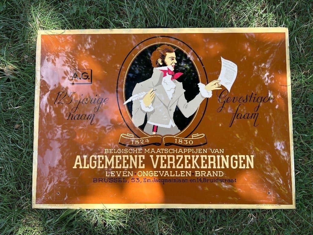 Oud reclame bord verzekering, Verzamelen, Merken en Reclamevoorwerpen, Ophalen, Gebruikt, Reclamebord