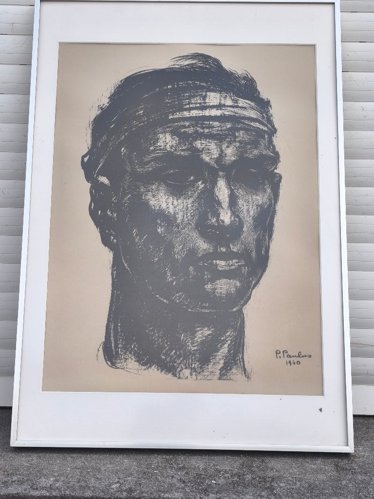 Lithographie tête de mineur signe pierre paulus, Enlèvement ou Envoi, Lithographie