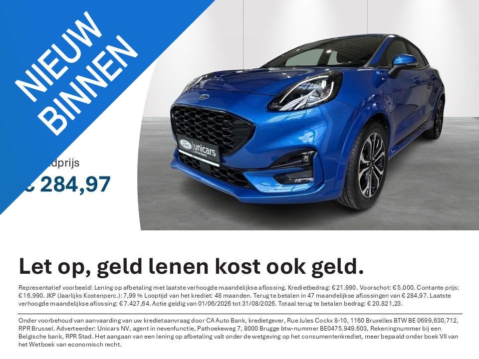 Ford Puma 1.0i Ecoboost mHEV 114kW Aut. ST-Line X AUTOMAAT, Blauw, 155 pk, Bedrijf, 3 cilinders