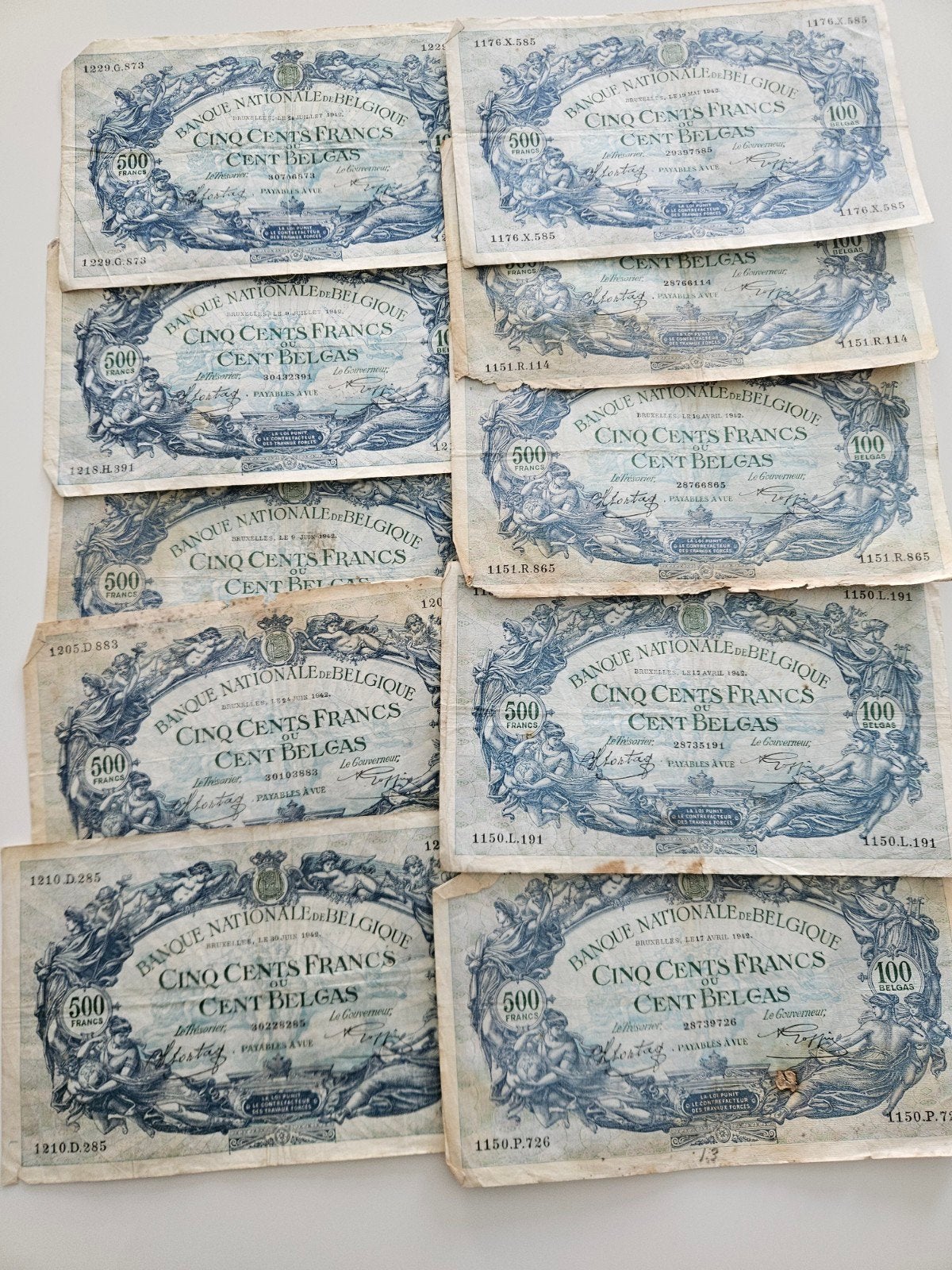 Oude Bankbiljetten 500fr of 100 Belga, Postzegels en Munten, Bankbiljetten | België, Ophalen of Verzenden