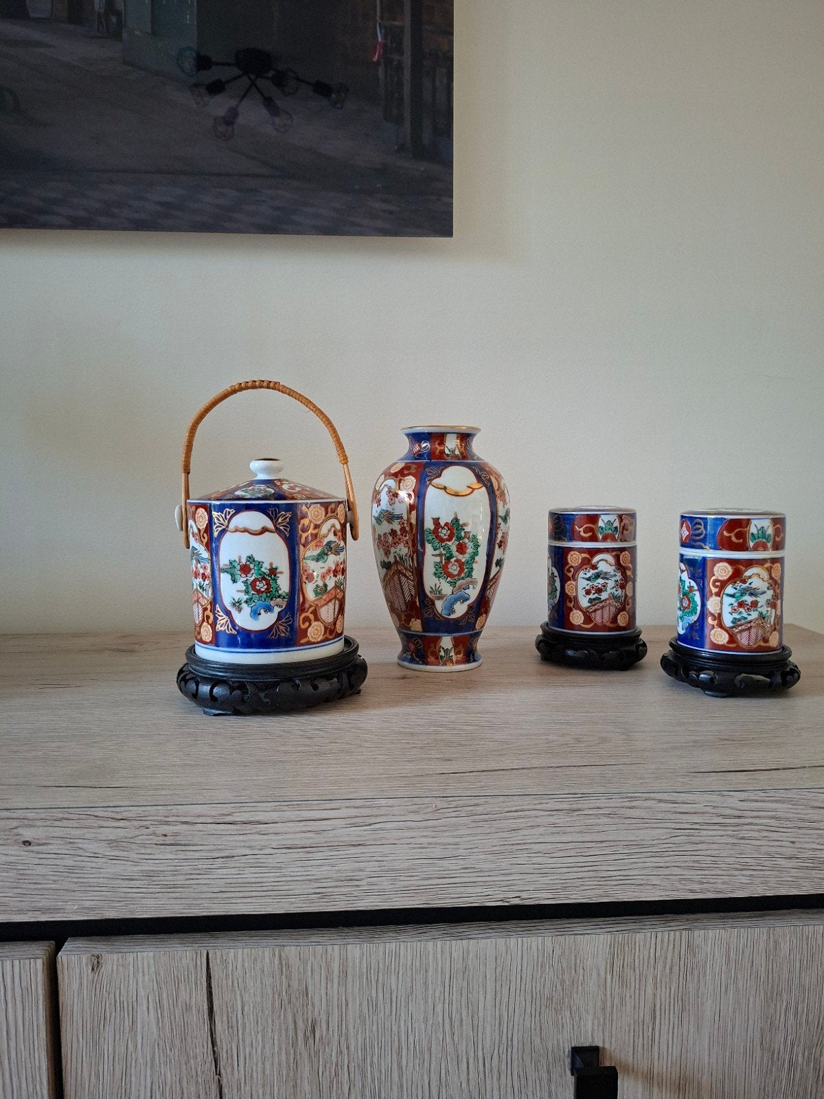 4-delige Japanse Imari / Kutani Porseleinen, Ophalen, Nieuw, Meerkleurig, Overige materialen