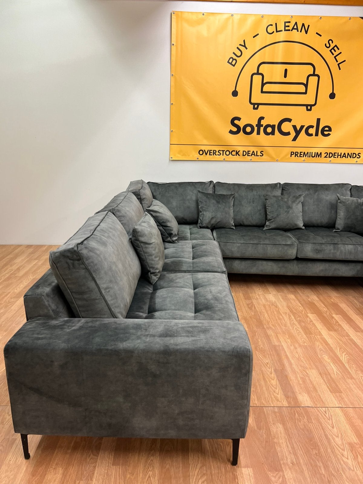 Nieuwe (overstock) zetel - Groene U - Zetel / SofaCycle, Huis en Inrichting, Ophalen of Verzenden, SofaCycle, Info@sofacycle.be
