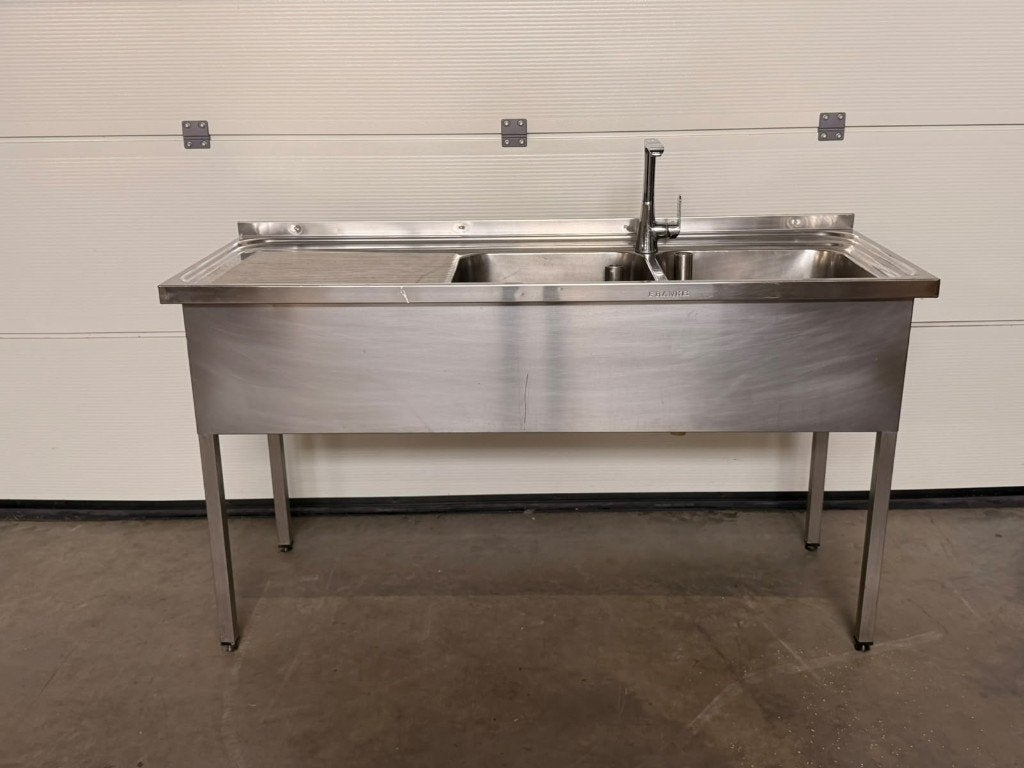 (55) Mooie inox afwastafel 2 bakken en kraan., Zakelijke goederen, Ophalen, Gebruikt, Inox Meubilair