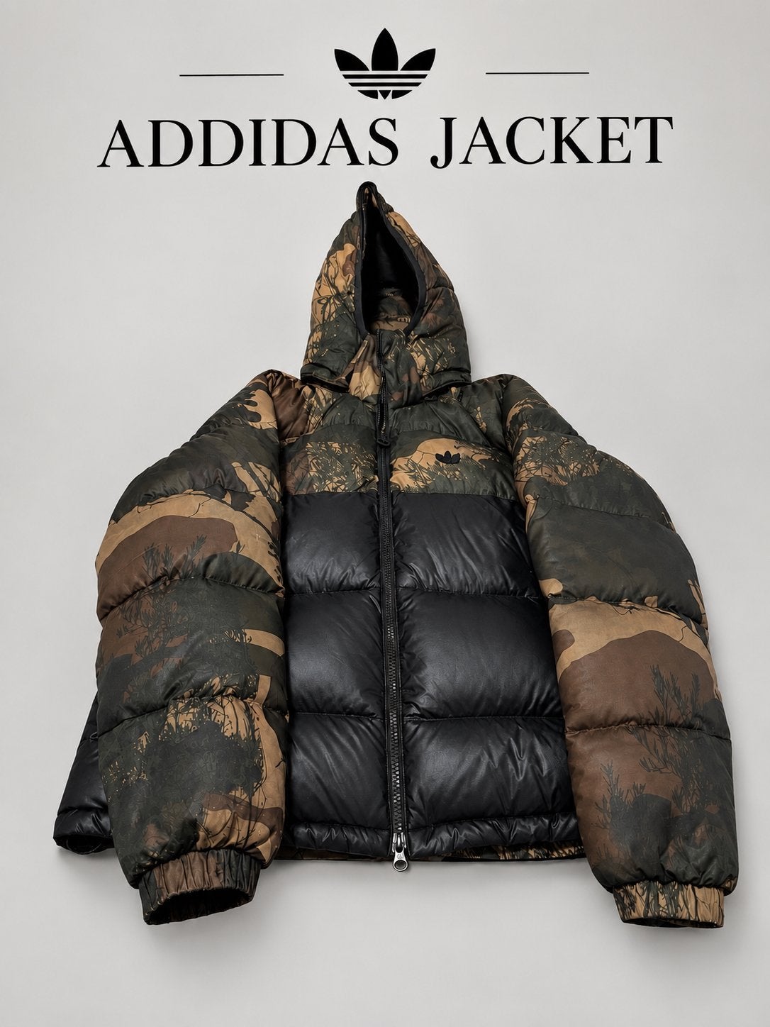 Adidas Puffer Jacket – Zwart/Camouflage,Winterjas Maat M, Ophalen of Verzenden, Gedragen, Maat 48/50 (M), Zwart