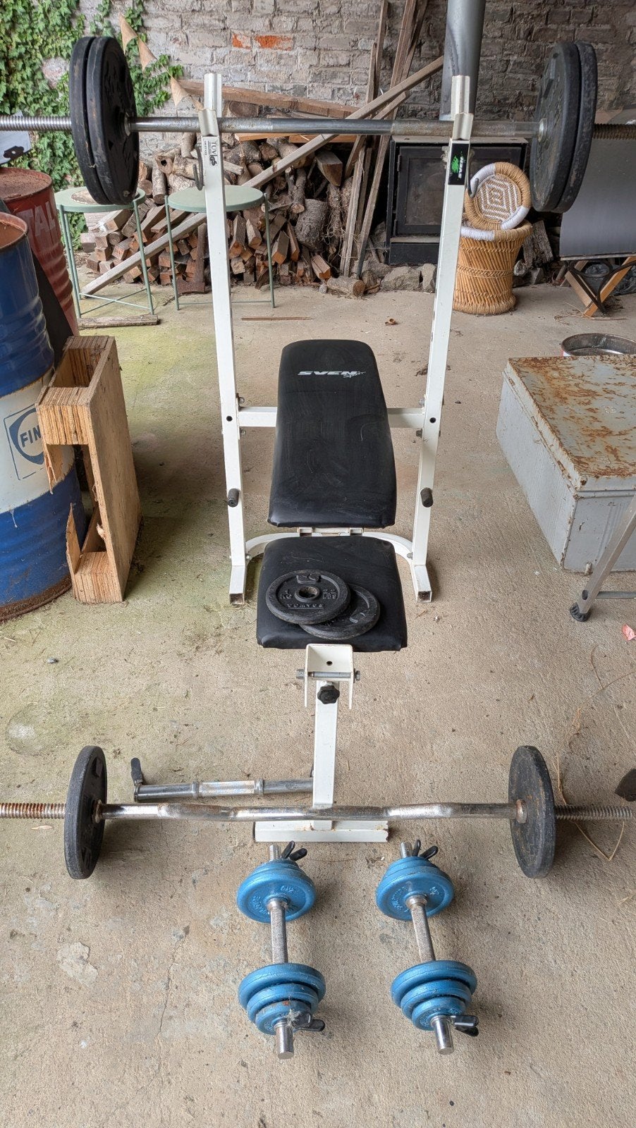 set licou + bancs - Domyos et Sven, Sports & Fitness, Enlèvement, Banc d'exercice