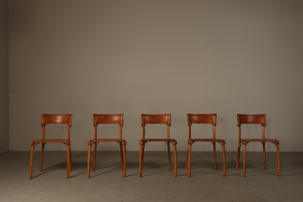 Set of five Italian dining chairs in cognac leather, 1990s, Antiek en Kunst, Ophalen
