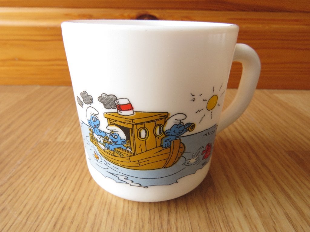 vintage arcopal mug tasse motifs les schtroumpfs de 1985, Overige materialen, Gebruikt, Overige merken, Vintage
