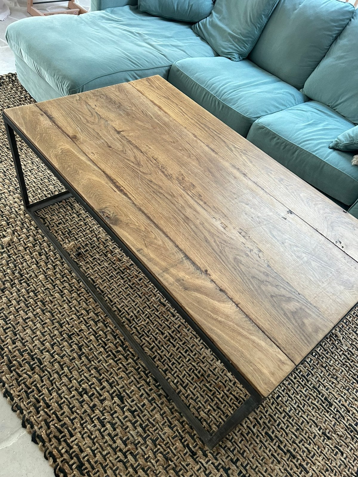 Ijzeren salontafel met planken oppervlakte te koop, Huis en Inrichting, Ophalen, Zo goed als nieuw