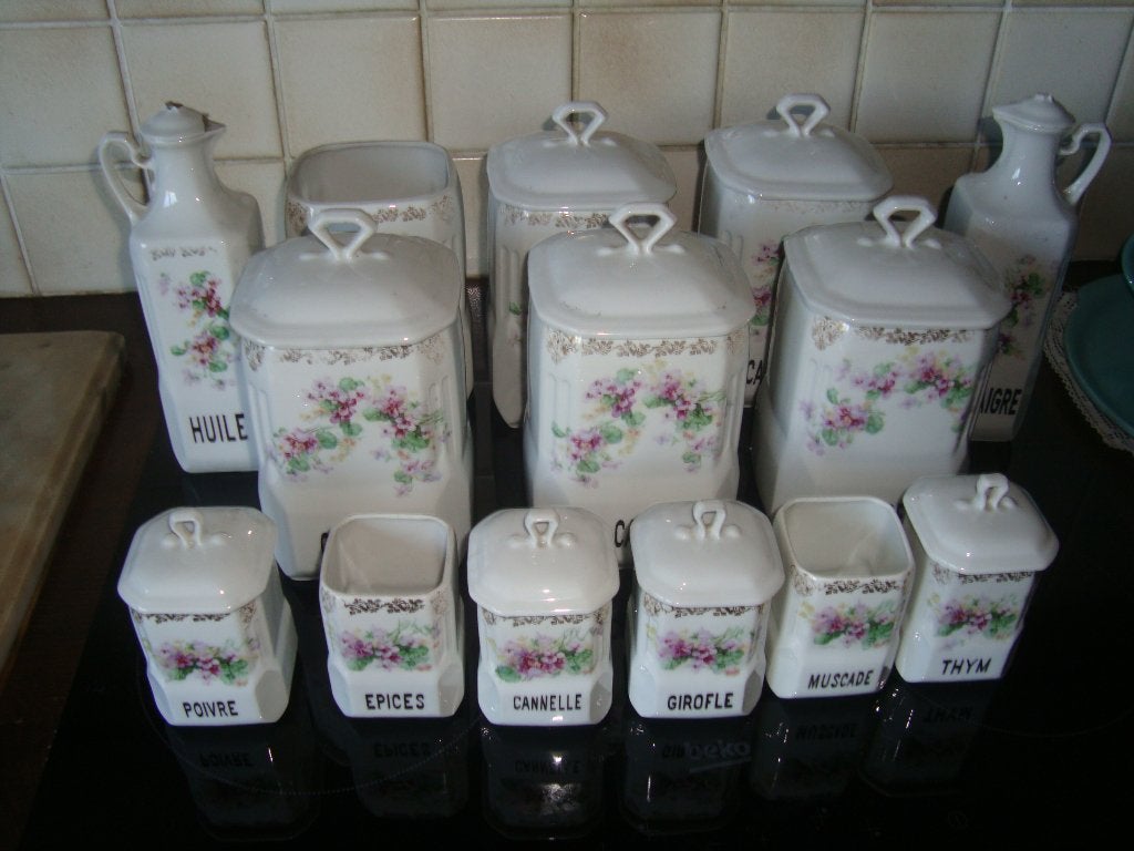 Set Art Deco kruidenpotten met rekje., Ophalen