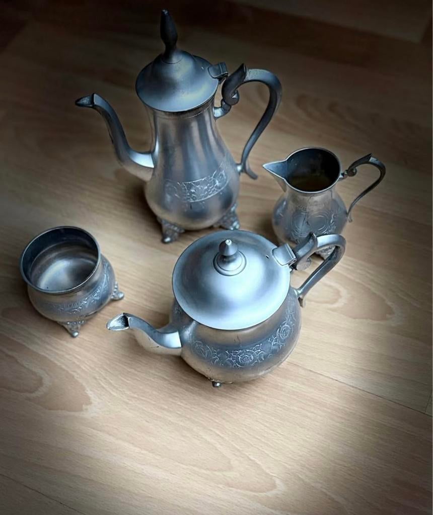 Service, à thé/café en étain, Antiquités & Art, Antiquités | Étain, Enlèvement