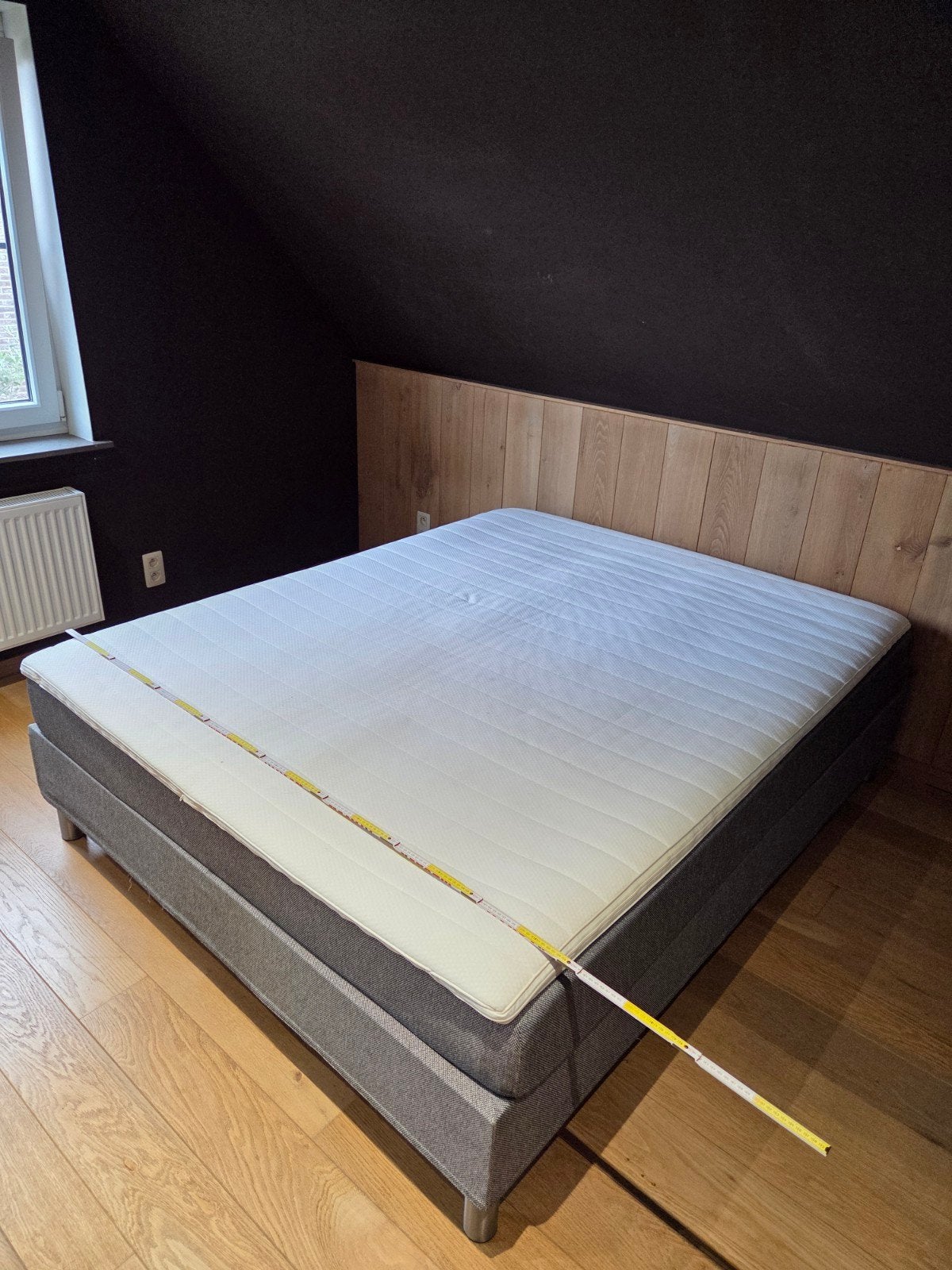 Boxspring 160 x 200cm 1 jaar oud!, Gris, Comme neuf, Enlèvement, 200 cm