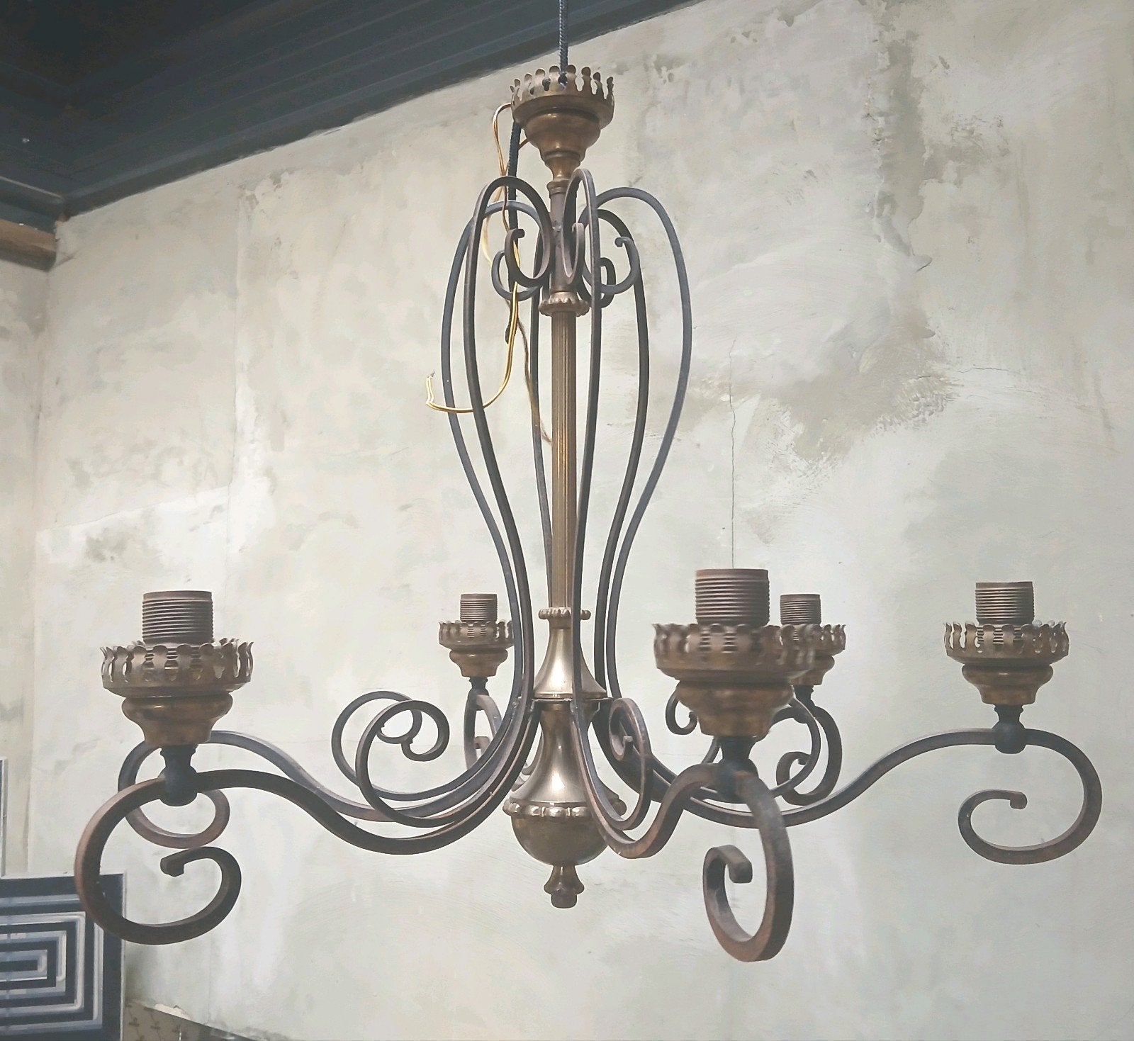 Lustre en fer forgé maison de campagne, Antiquités & Art, Enlèvement ou Envoi