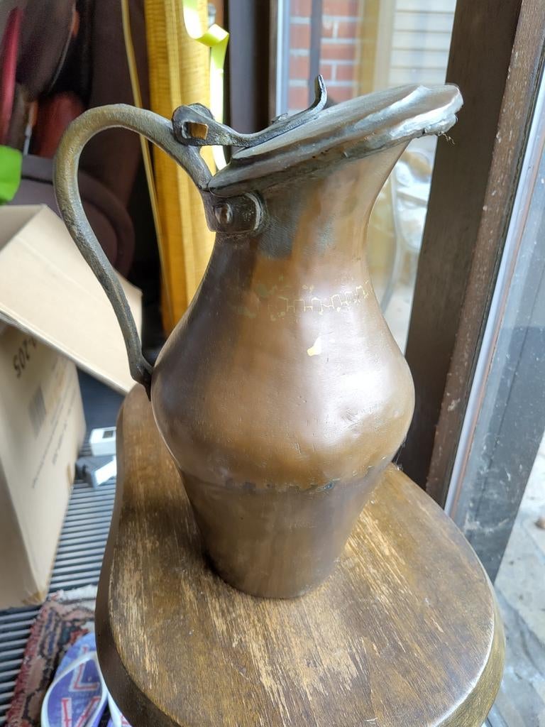 Cruche vintage en cuivre avec couvercle - fabriquée à la mai, Enlèvement
