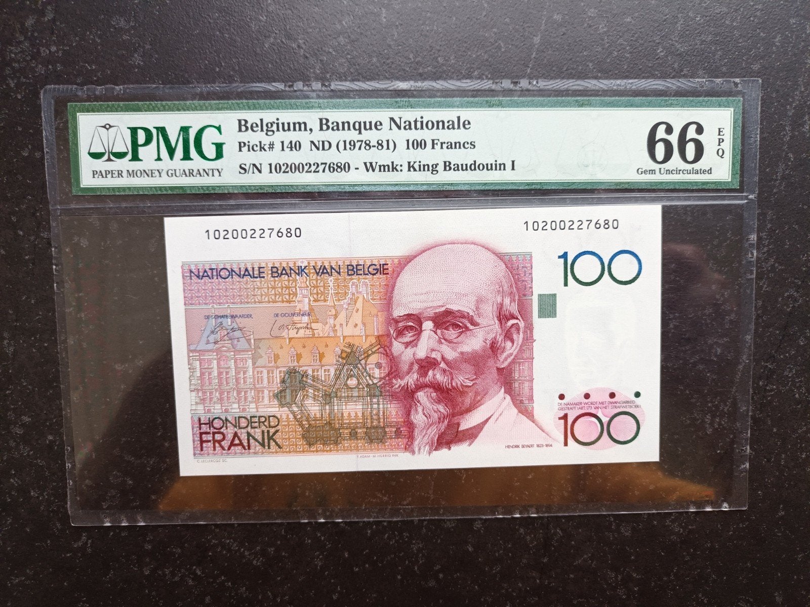 topkwaliteit FDC 100 francs Simonis-De Strijcker PMG 66EPQ, Ophalen of Verzenden, Los biljet
