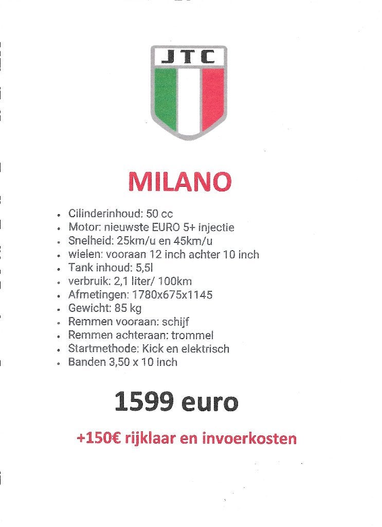 jtc milano verschillende kleuren nieuwe scooter A/B 1599€, Neuf, JTC, Enlèvement, Essence