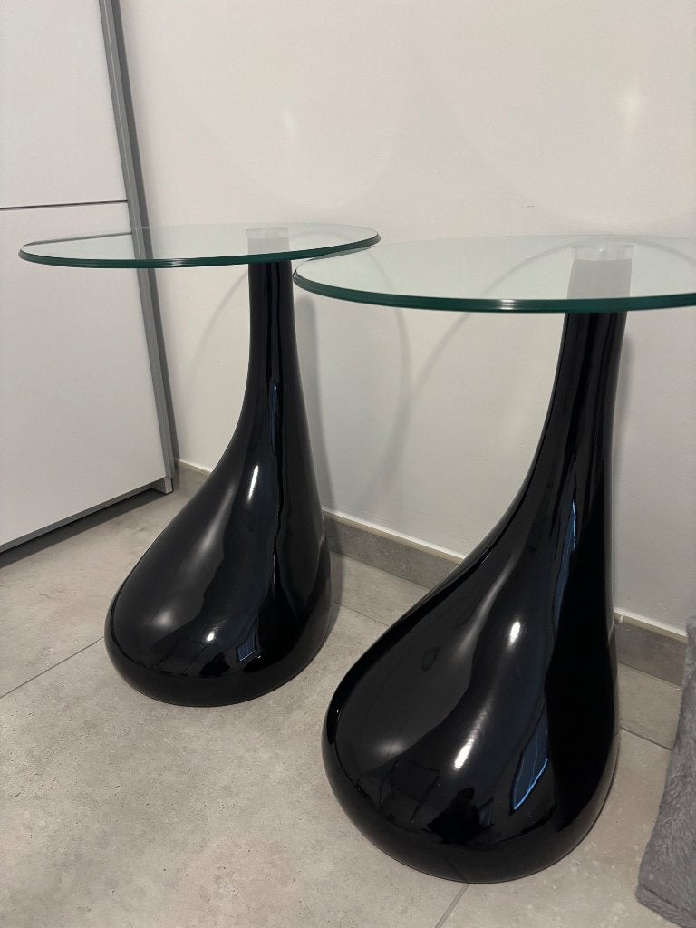 Bijzettafel vintage teardrop zwart, Enlèvement, Comme neuf, Rond, Verre