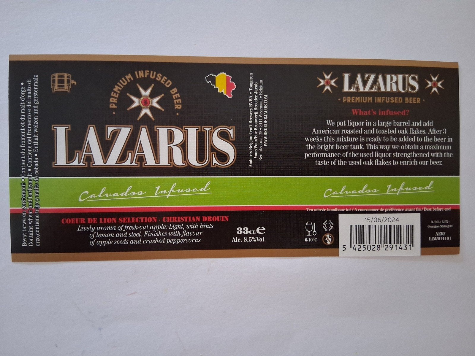 bieretiket Belgie Amburix : Lazarus calvados infused, Envoi, Comme neuf, Autres types, Autres marques