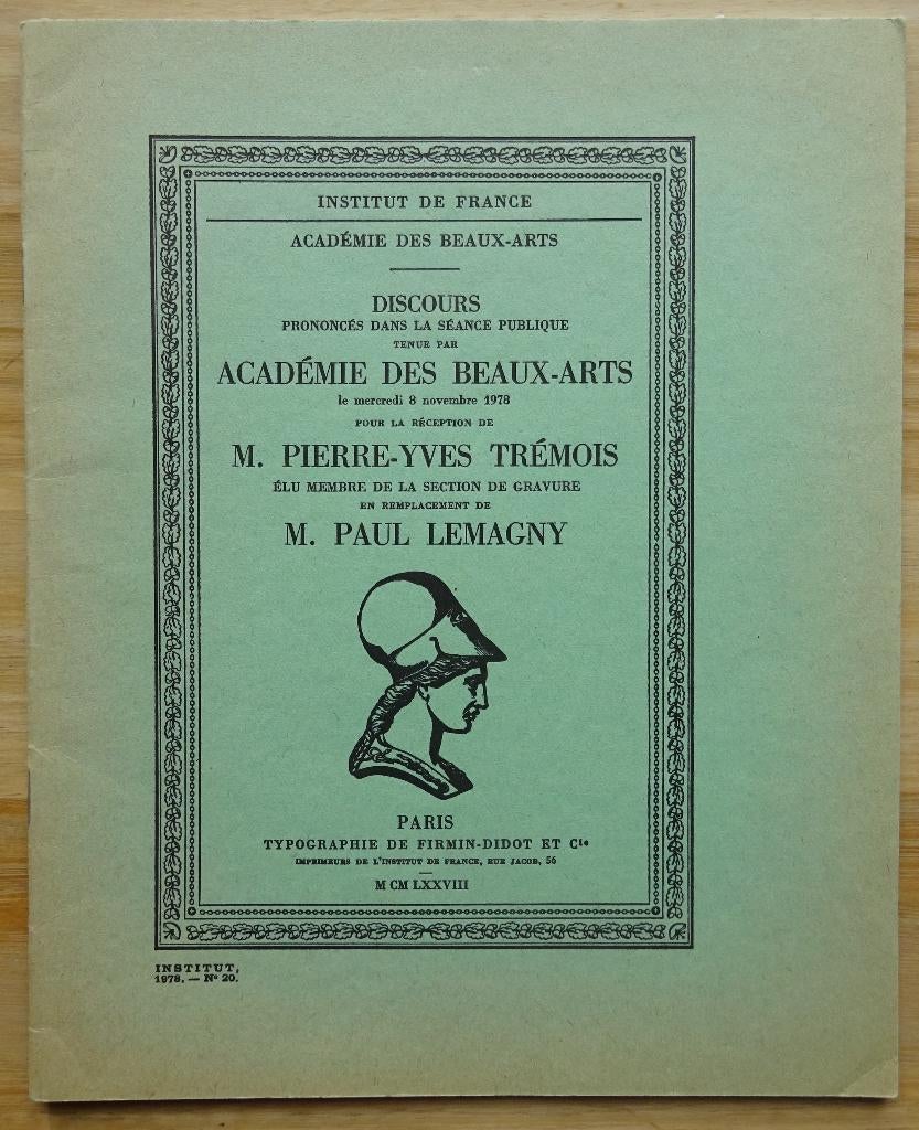 Yves Trémois, brochure, 1978 Académie des Beaux-Arts /signed, Enlèvement ou Envoi, Comme neuf, Peinture et dessin