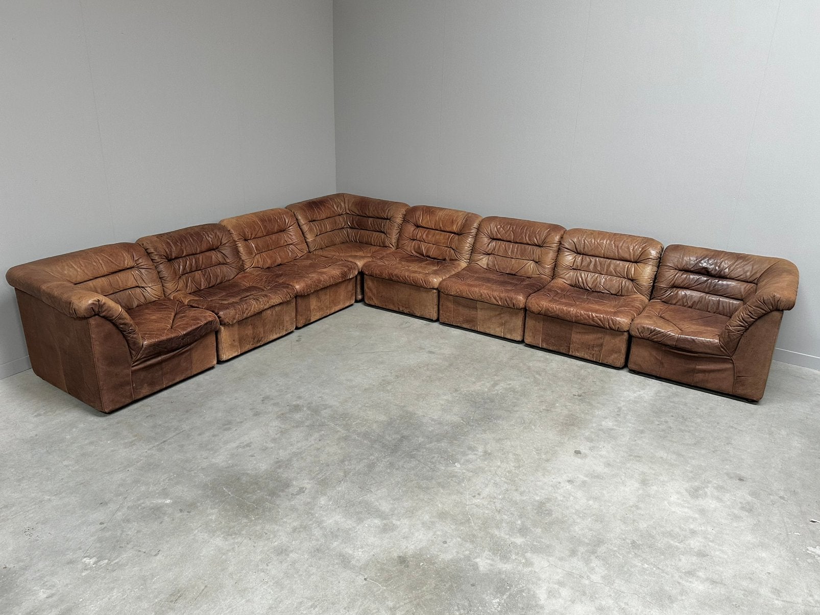 Vintage modulaire bank zithoek jaren 60 70 design leer, Ophalen, Gebruikt, Leer, Vintage midcentury modern 70s design sofa modular