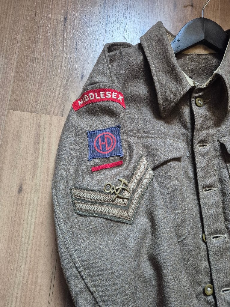 Originele WO2 Britse Battledress 1944 – Middlesex Regiment, Verzamelen, Ophalen of Verzenden, Landmacht