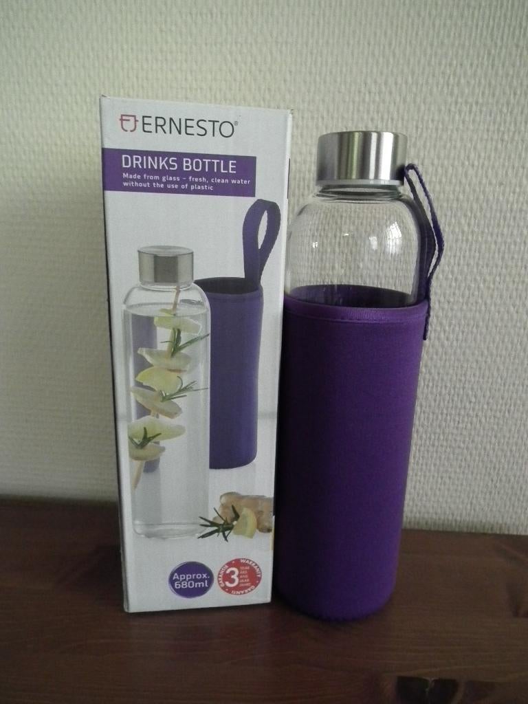 Gourde en verre, avec housse de protection (680 ml), Envoi, Neuf