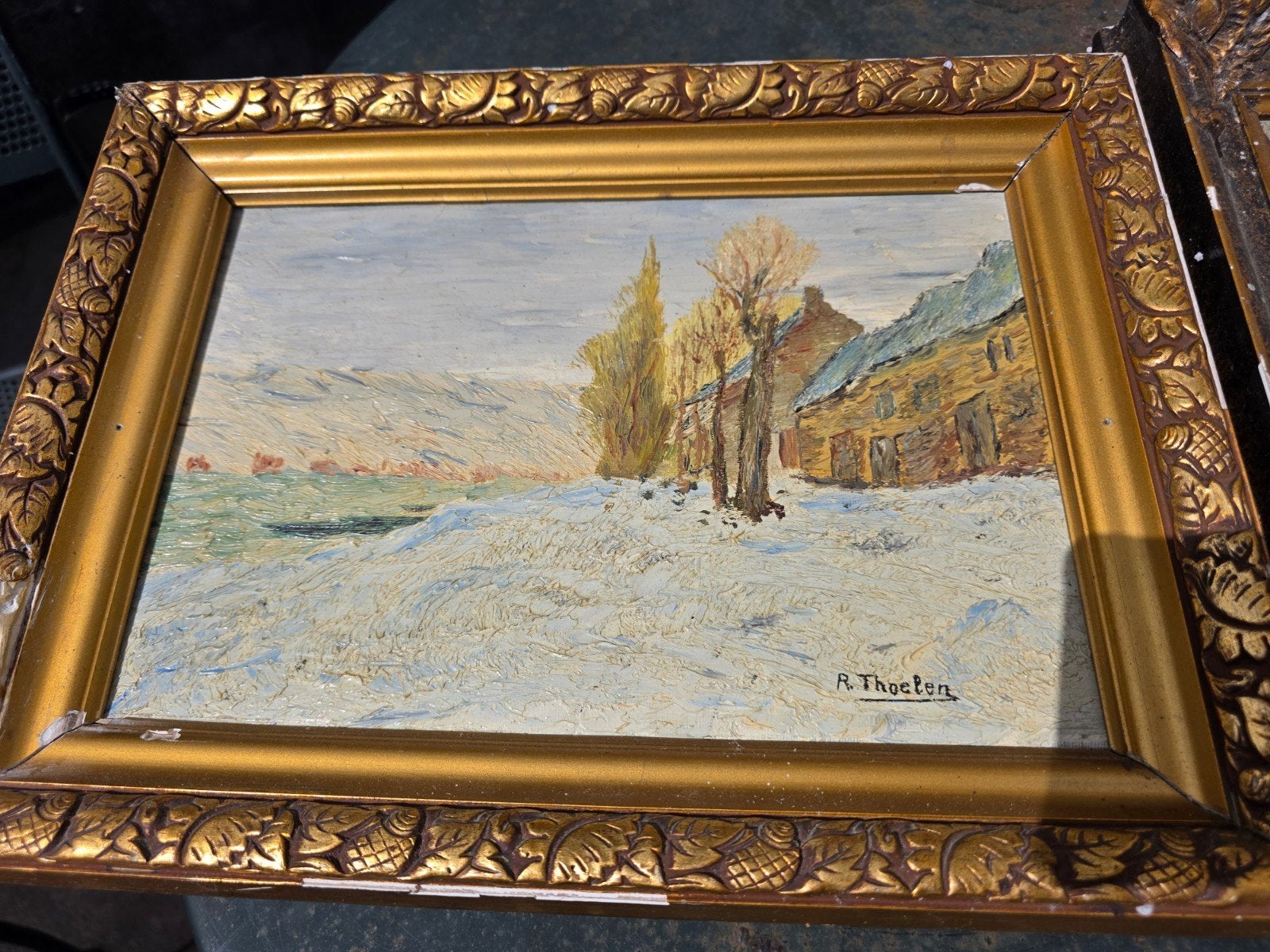 Peinture originale à l'huile sur toile R. Thoelen 1955, Enlèvement ou Envoi, Signé, Paysage, Toile
