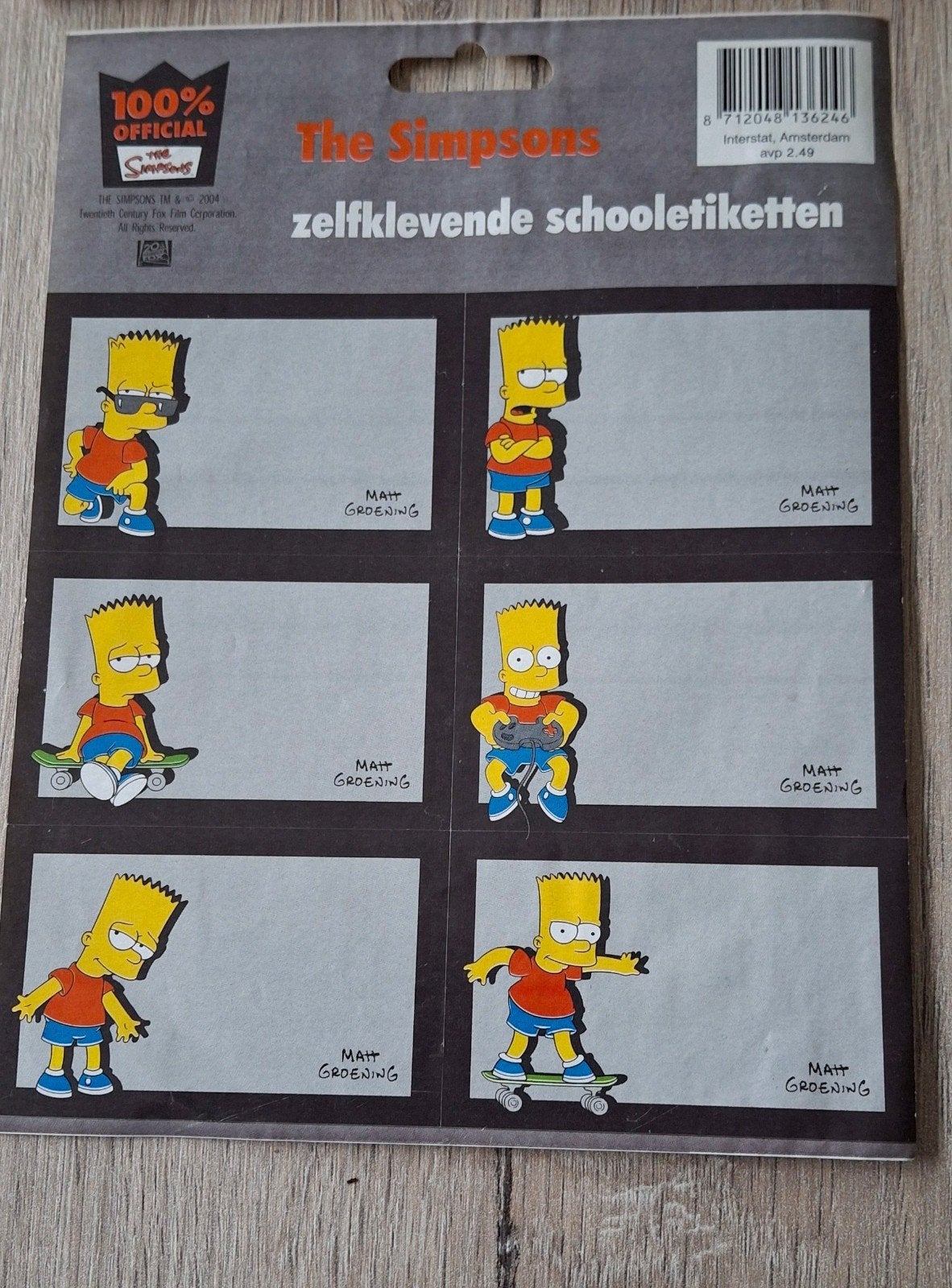 Lot stickers schooletiketten The Simpsons Bart Simpson skate, Verzamelen, Ophalen of Verzenden, Zo goed als nieuw, Strip of Tekenfilm