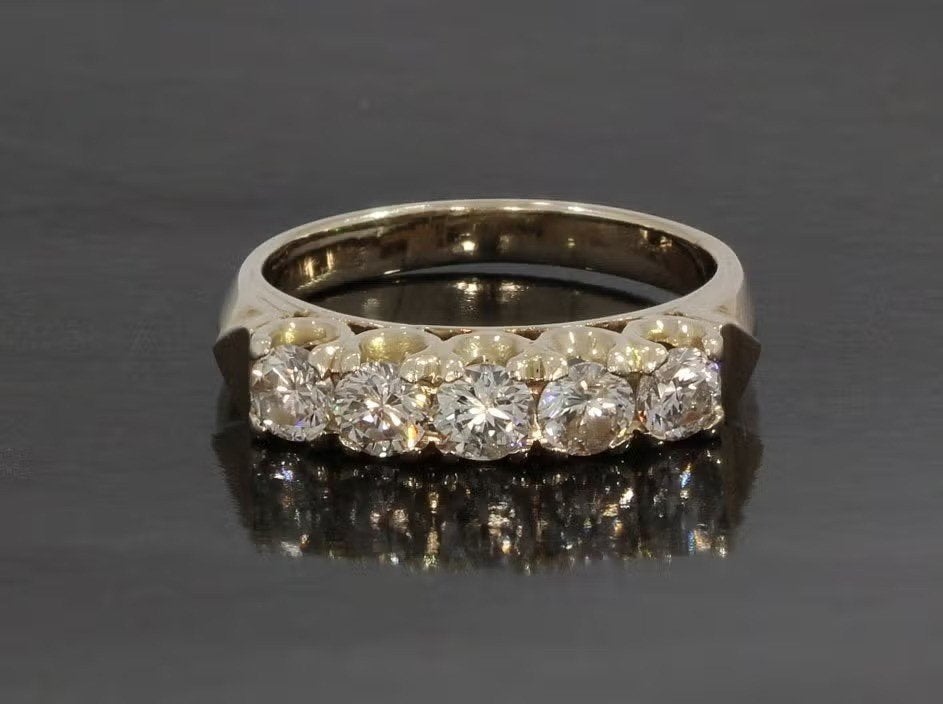 5 grote diamanten 14k alliance ring dame goud briljant fraai, Ophalen of Verzenden, Zo goed als nieuw, Dame of Heer, Met edelsteen