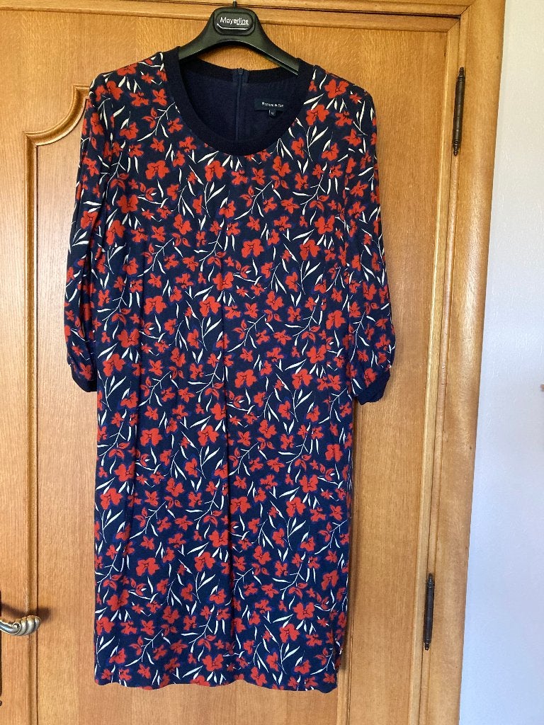 Donkerblauw met rood kleed met 3/4 mouwen, Terre Bleue, 42, Terre Bleue, Maat 42/44 (L), Ophalen of Verzenden, Zo goed als nieuw