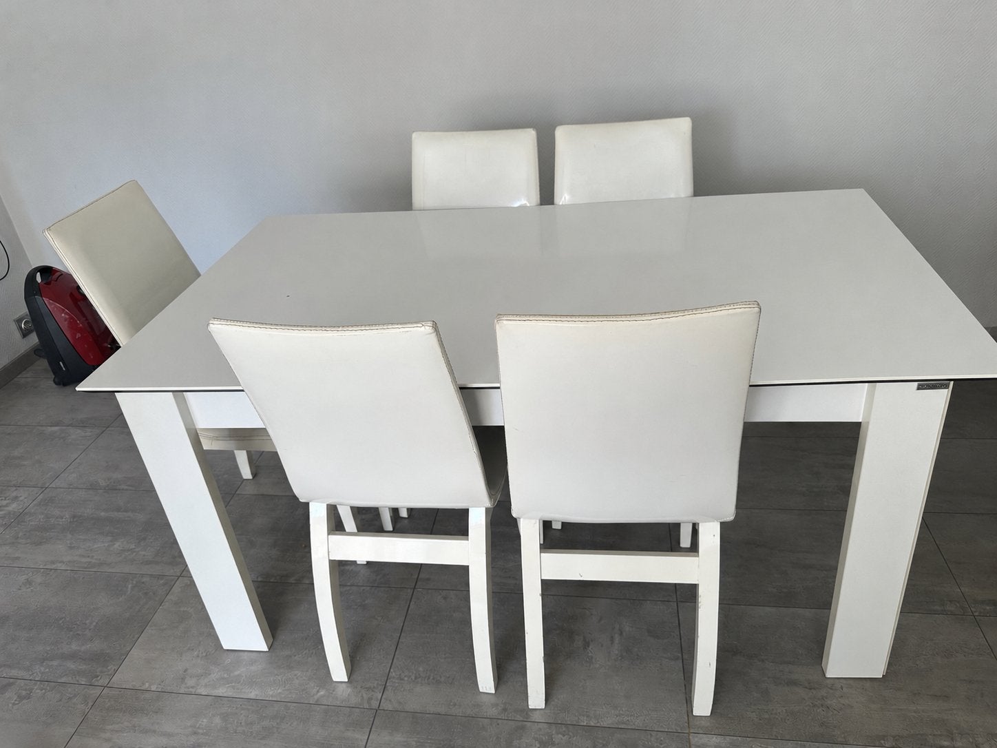 Witte eettafel + 5 stoelen, Ophalen, Gebruikt